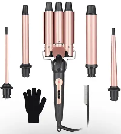 5‑in‑1 Curling Wand Set – Interchangeable Barrels & Heat Glove, View more