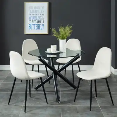 Set of 4x Faux Leather Chairs in White | Delivery Available, View more
