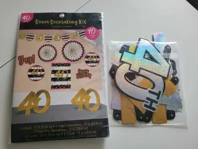 10 piece decoration set in like new condition, and large banner. From a smoke-free and pet-free home...