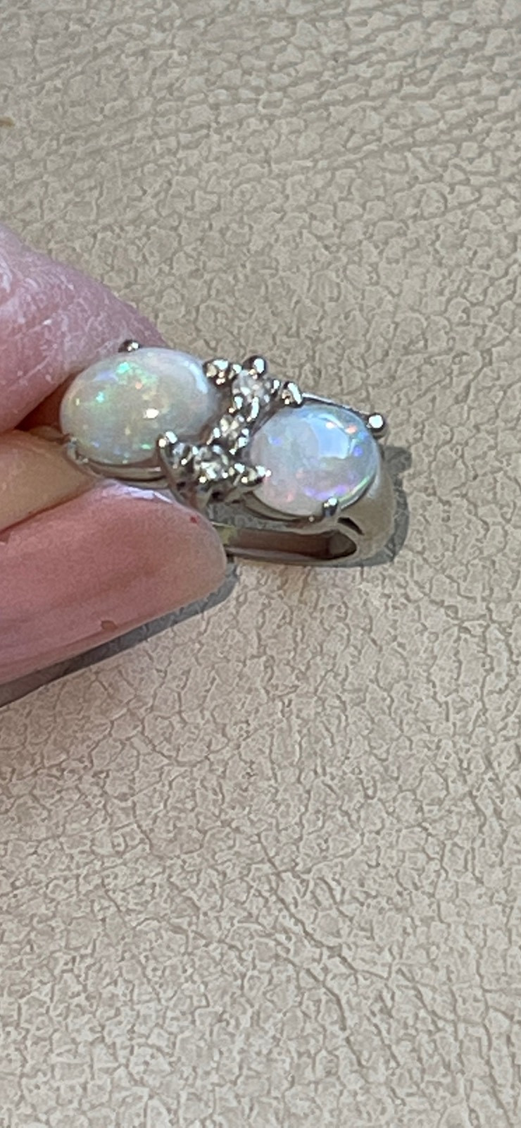 Used, 14k white gold natural opals and Diamond ring size 3.75 for sale  