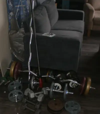 Lot Of Metal Weights Dumbbells Curling Bars Over 200 Pounds, View more