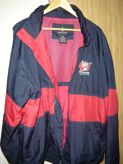 Winnipeg Goldeyes Trimark jacket. Shell and lining 100 % polyester. Blue and red. XL. Zipper front c...