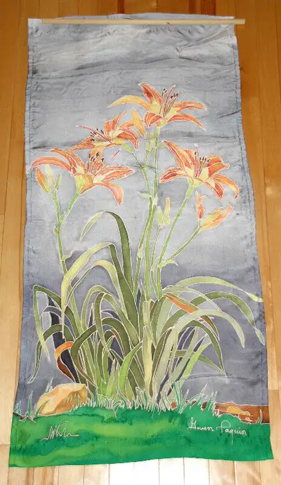 Large Hand-made Silk Wall-Hanging with Floral design, from N.S., View more