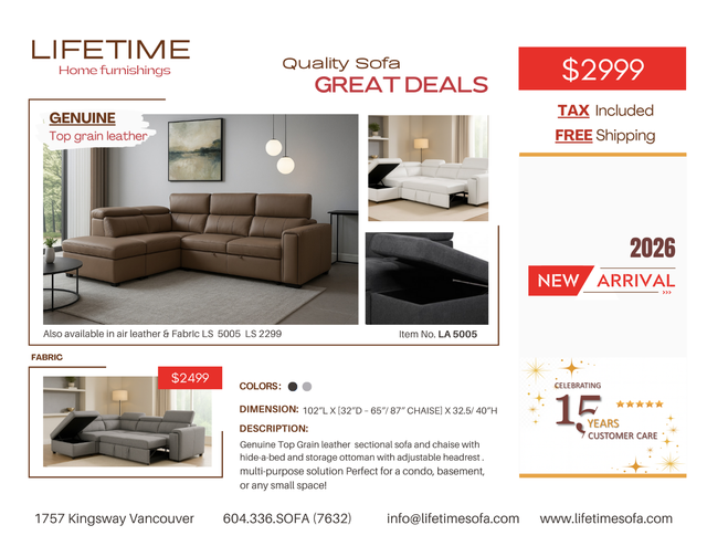 Fabric sectional sofa and chaise with hide-a-bed and storage in Couches & Futons in Vancouver - Image 7