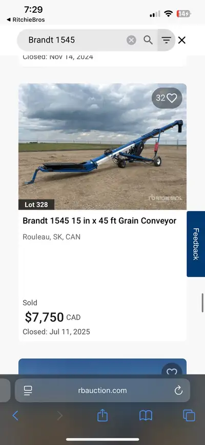 Looking for a grain conveyor Brandt 1545 or similar model will work Will consider any makes Let me k...
