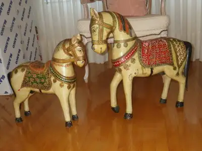 Antique Vintage Wooden Male Horses Sculptures Figurine Hand Carv, View more