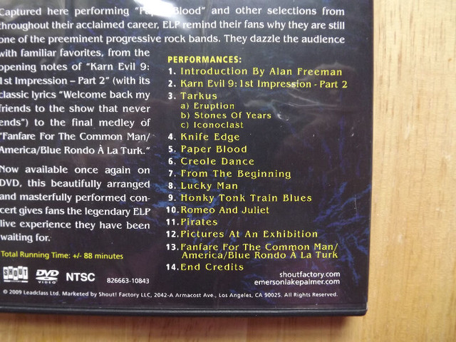 FS: Emerson, Lake & Palmer Live Concert DVD's x2 dans CD, DVD et Blu-ray  à London - Image 3