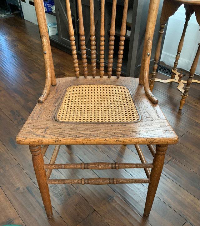 Antique Oak &  Rattan Chairs x2 in Chairs & Recliners in Strathcona County - Image 3