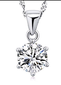 @ New 925 silver necklace cubic zirconia solitaire diamond 8mm