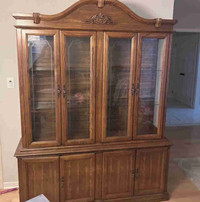 AUTHENTIC CLASSIC REAL WOODEN GLASS HUTCH WITH INTERIOR LIGHTS