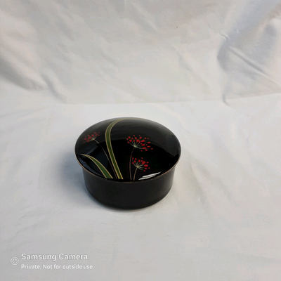 1.75"h x 3.75"w Lidded. Beautiful Like New Mid Century Decorator and Gift item. Has original sticker...