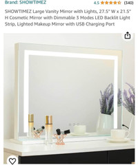 Extra Large Vanity Mirror with Lights, USB Charging, 3 Modes