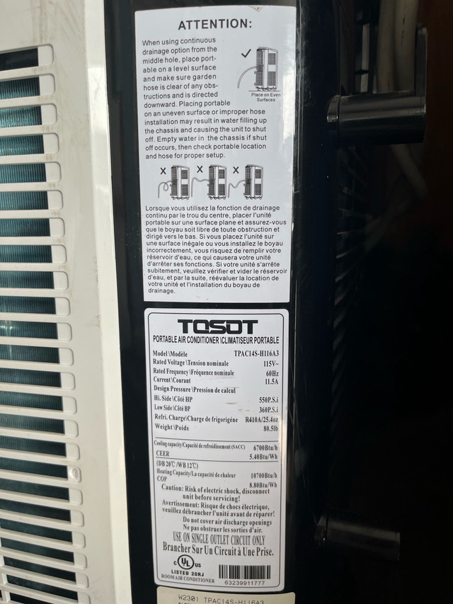 TOSOT portable AC in Other in Gatineau - Image 3