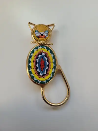 Vintage Micro Mosaic Cat Brooch, View more