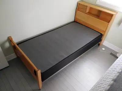 MCM Solid wood & metal single bed frame with box spring, View more