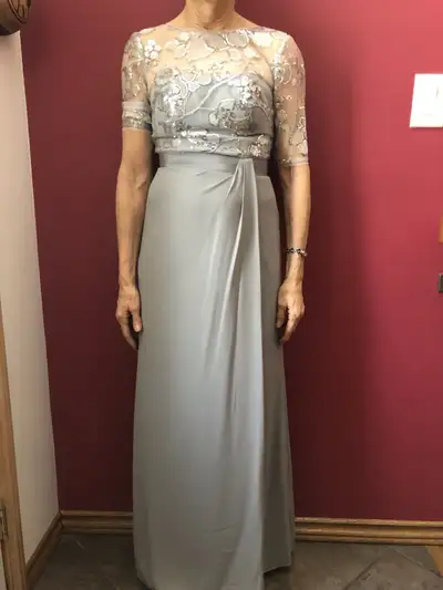SALE Gray Floor length Jenny Packham gown with slit and sequins, View more