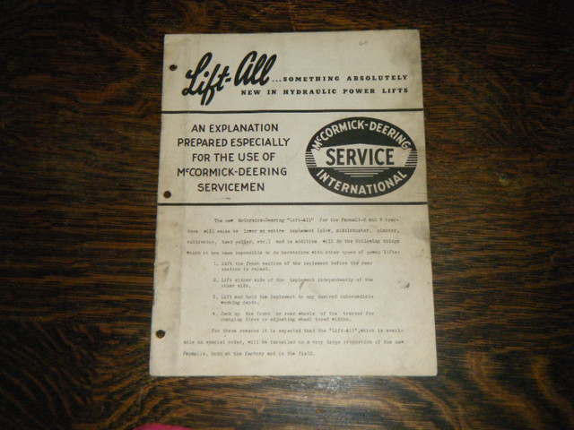 McCormick Lift All Hydraulic Servicemen Manual in Other in Oakville / Halton Region