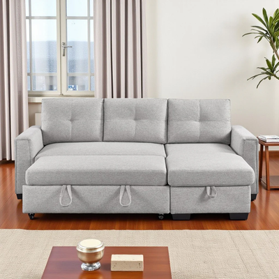 New Sectional Sofa Bed With Reversible Storage Chaise - Grey, View more