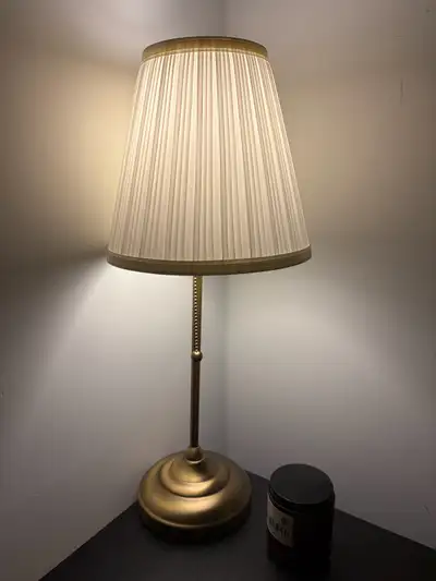 IKEA Table Lamp – Brass with Pleated Shade + 2LED bulbs , View more
