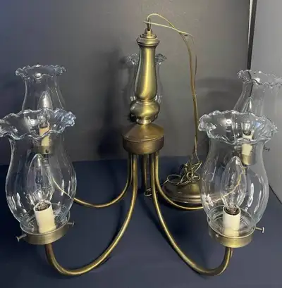 Bronze 5-Light Chandelier with Ruffled Hurricane Glass Shades, View more