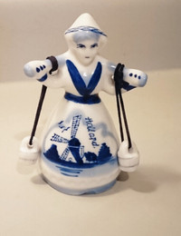 Vintage Delft Blue Bell Dutch Girl with Windmill Hanging Buckets