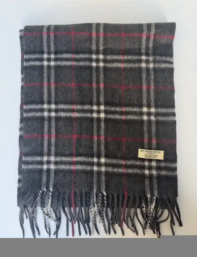 Burberry Nova Check Scarf Gray 100% Cashmere Made in England, View more