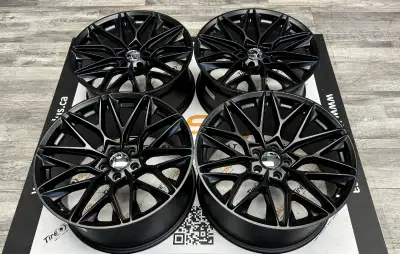 TSR-X Matt Black Staggered Alloy Wheels Fits Nissan 350Z, 370Z, Kia Singer, Hyundai Genesis Note: Th...