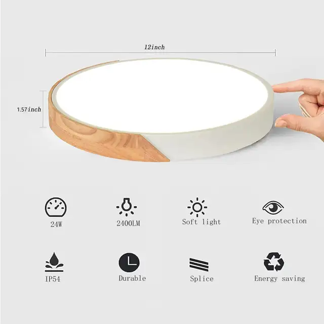 Modern Flush Mount Ceiling Light, 24W LED Wood Light, 3000K/4500 in Indoor Lighting & Fans in Mississauga / Peel Region - Image 6