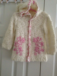 HAND MADE CROCHETED BABY GIRL cardigan SWEATER.  SIZE 4T