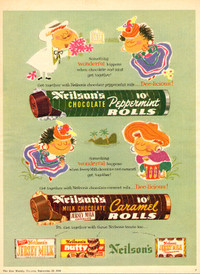 Large 1958 full page ad for Neilson’s Chocolate Rolls