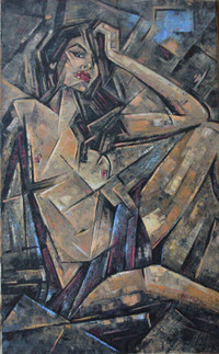 LARGE CUBIST NUDE OIL ON CANVAS PAINTING MINT CONDITION