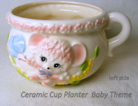 Large ceramic cup, Baby Décor, pastel blue duck and  pink mouse,