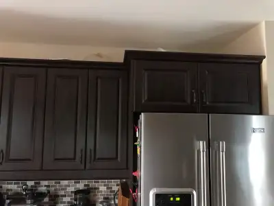 Armoires de cuisines en mélanine avec revêtement. Je dirais que les caissons seraient bon pour un ga...