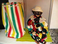 VTG ONE-OF-A-KIND 28" Porcelain Marionette Textile Doll w/ Tote