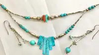 VTG 80s Liquid Silver Howlite Turquoise Necklace & earrings