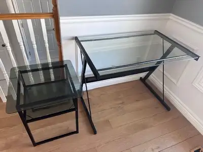 Glass and metal desk & side table, View more