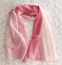 Silk Feeling Chiffon Oblong Scarf Gradient Pink & Minor Defect