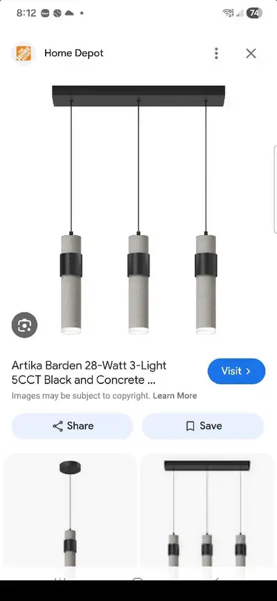 Artika® Barden 3-Light LED Pendant Light - Black / Concrete , View more