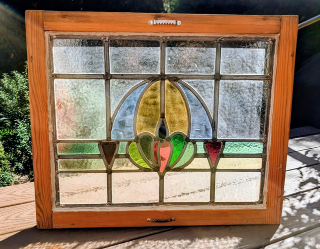 Vintage Leaded Stained Glass Window Panel – Floral - 21.5