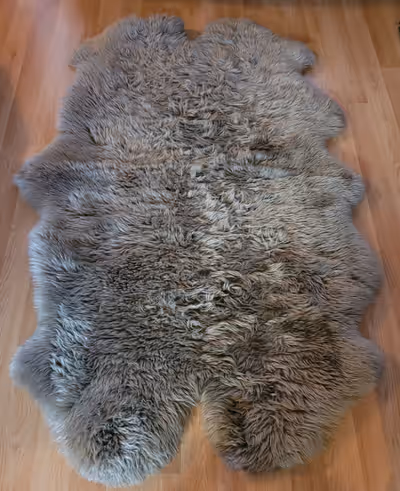 Sheep pelt wool rug. In excellent shape. 71x45 inches. 4 pelt sewen togeather. $250.00 Very nice cow...