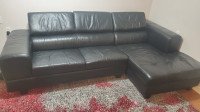 Leather couch - black - L-shape