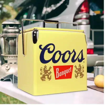 Coors Banquet Retro Ice Chest Cooler with Bottle Opener 13L (14 qt), 18 Can Capacity, Yellow and Sil...
