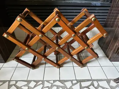 Vintage solid wood folding wine rack holding 10 bottles, View more