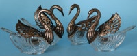 Set of four crystal and silver swan salt cellars vintage