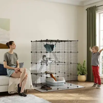 4 Tier DIY Cat Cage Indoor, Black Color , View more
