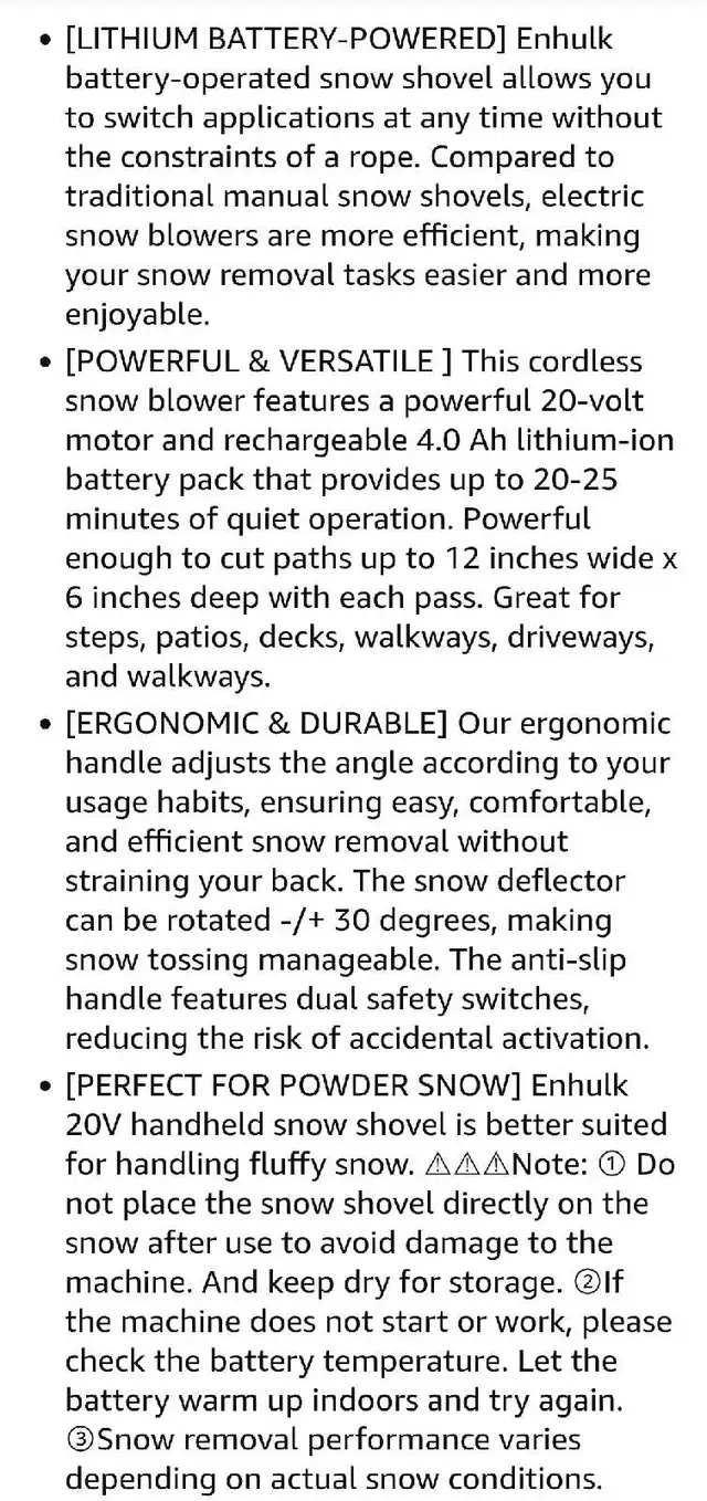 Enhulk Cordless Snow Shovel- Snow Blower in Snowblowers in City of Toronto - Image 8