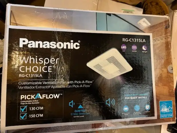 Panasonic 130-150 CFM 0.4-0.6 Sones Whisper Choice Bath Fan NEW62863731462146123
