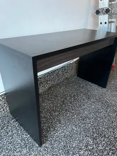 PERFECT KIDS DESK!  BLACK MELAMINE WITH WOOD-LIKE BROWN ACCENT, View more