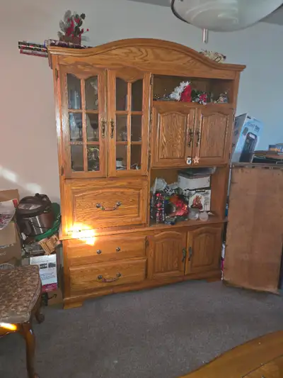 Solid Oak Buffet and Hutch - Two Pieces no delivery Wharncliffe & Emery in London, Ontario One handl...