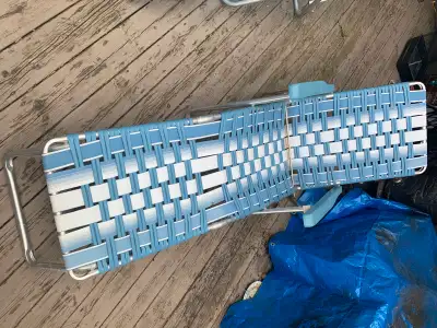 Vintage 1970’s aluminum woven lawn lounger, View more